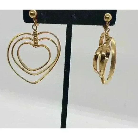 Vintage Trifari Multi 3 Heart Big Hoop Earrings All 3 Spin Gold Signed RARE HTF - Picture 3 of 11